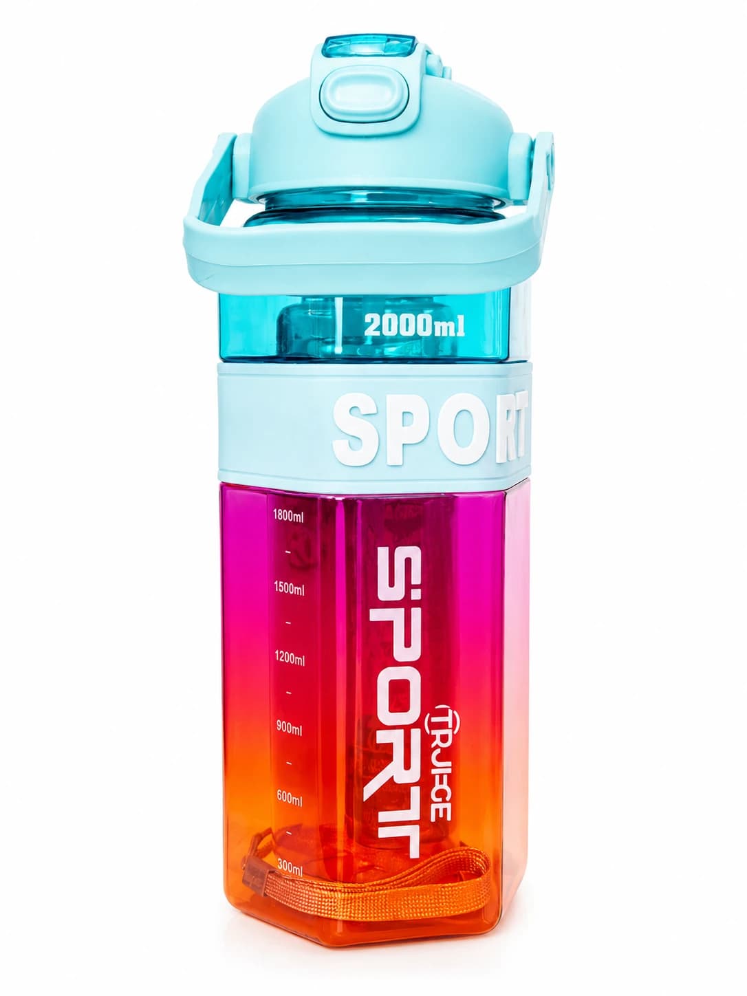 Juego de tres termos deportivos en degradado de colores: grande de 2000 ml, mediano y pequeño